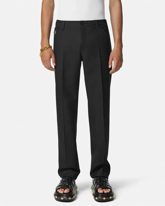 Pants and Shorts Men Versace Cavalry Wool Formal Pants Black