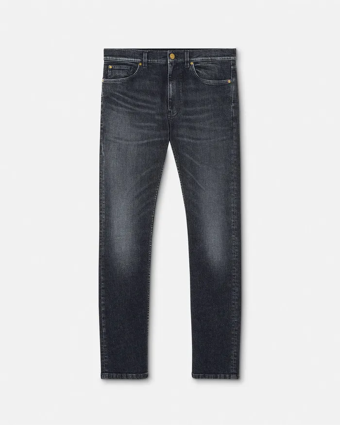 Pants and Shorts Men Versace Embroidered Medusa SlimFit Jeans Black