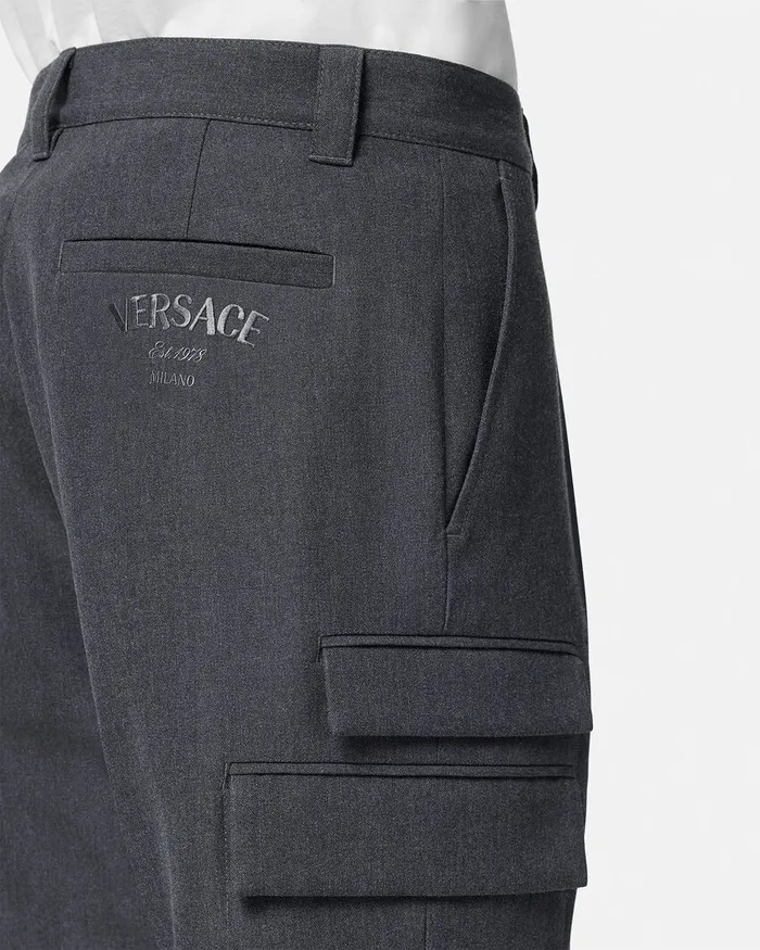 Pants and Shorts Men Versace Wool Cargo Trousers Gray