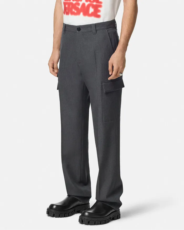 Pants and Shorts Men Versace Wool Cargo Trousers Gray