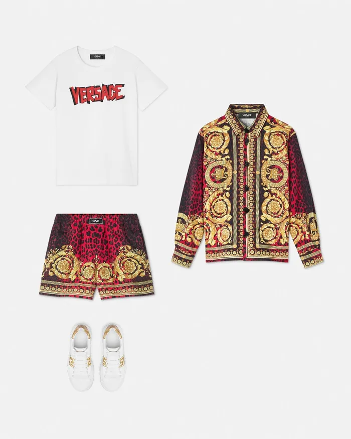 Pants Kids Versace Wild Barocco Gabardine Shorts Printred