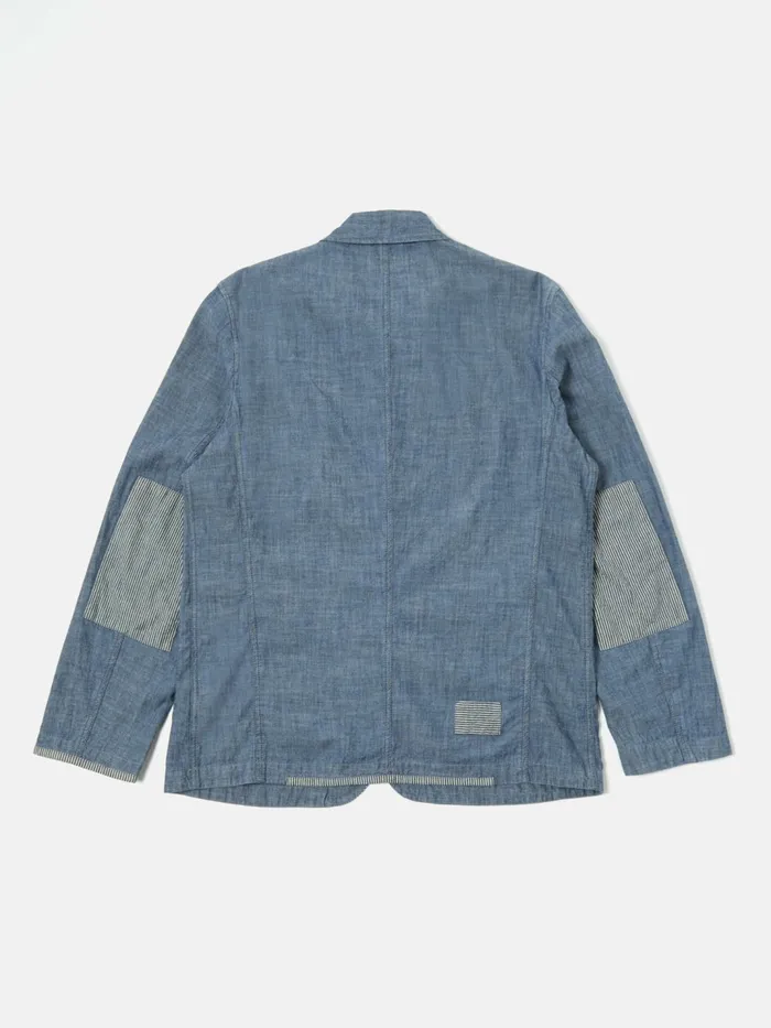 Patched Bakers Jacket In Indigo ChambrayHickory Strip Men Universal Works Jackets