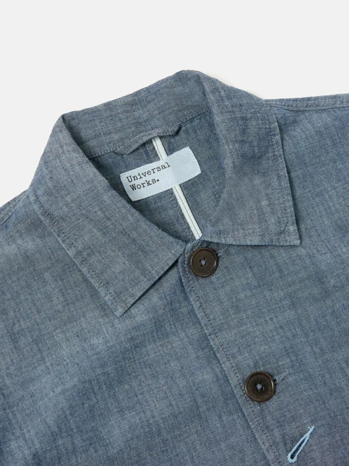 Patched Bakers Jacket In Indigo ChambrayHickory Strip Men Universal Works Jackets