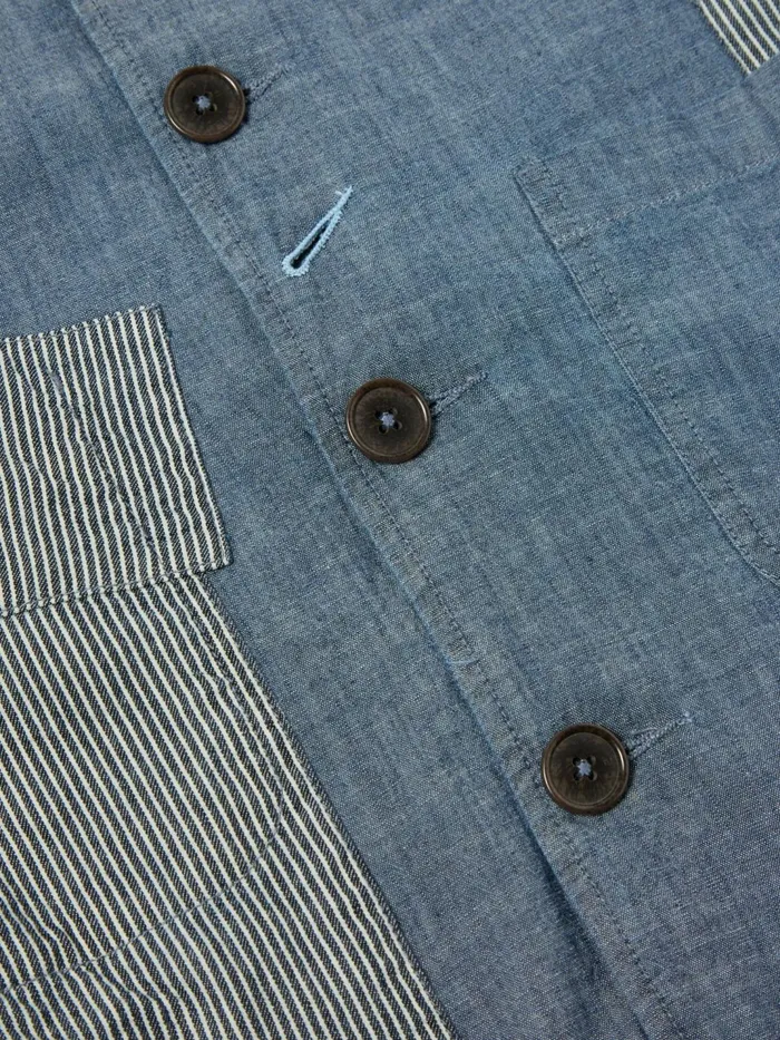 Patched Bakers Jacket In Indigo ChambrayHickory Strip Men Universal Works Jackets