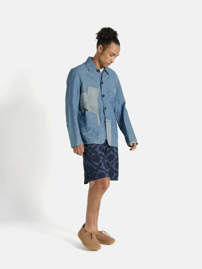 Patched Bakers Jacket In Indigo ChambrayHickory Strip Men Universal Works Jackets