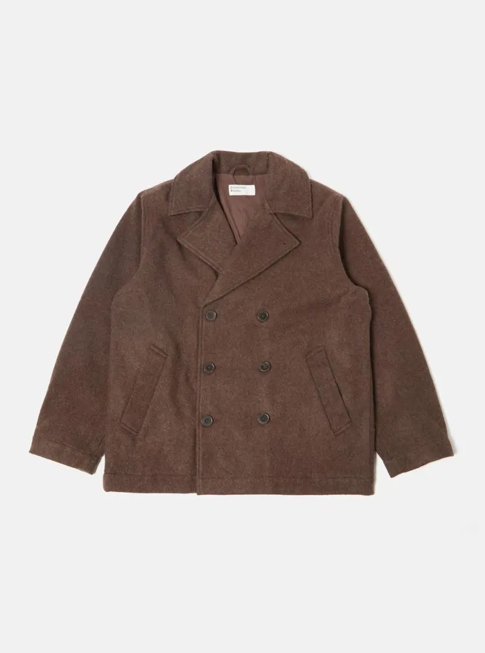 Peacoat In Brown Melange Melton Men Universal Works Coats and Outerwear