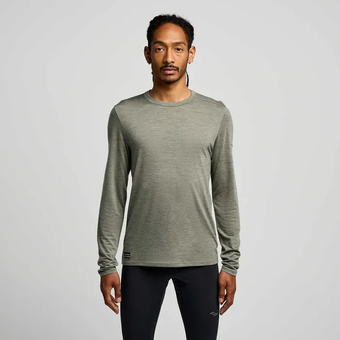 Peregrine Merino Long Sleeve Bough Heather Tops Saucony Men