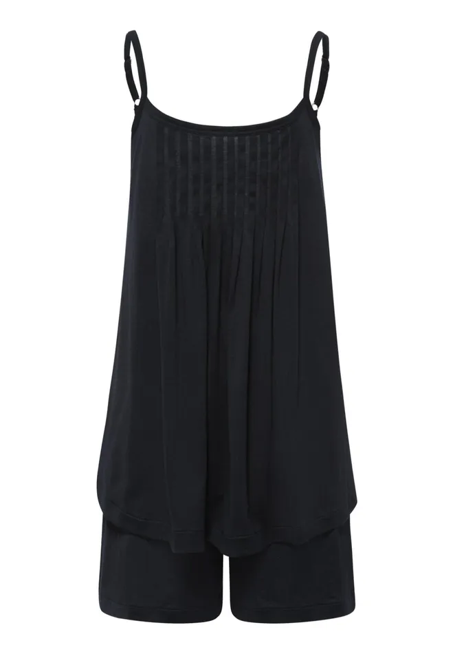 Pleated Cotton Pajama Set Black Women HANRO Pajama Sets