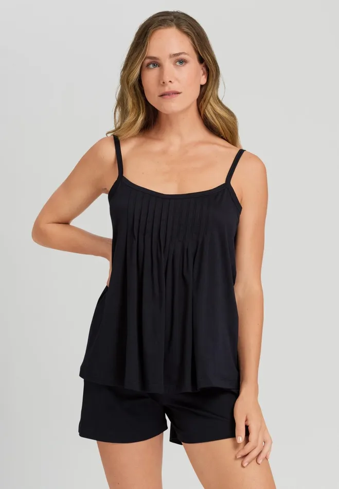 Pleated Cotton Pajama Set Black Women HANRO Pajama Sets