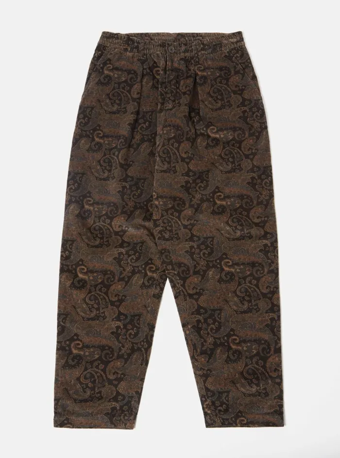 Pleated Track Pant In Black Japanese Print Cord Men Universal Works Trousers