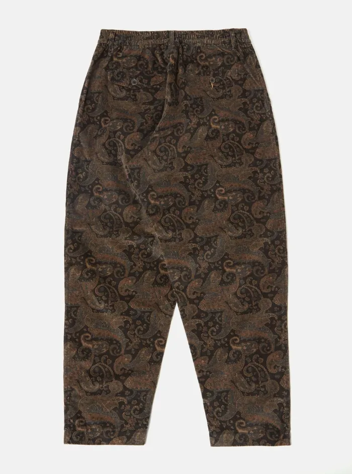 Pleated Track Pant In Black Japanese Print Cord Men Universal Works Trousers