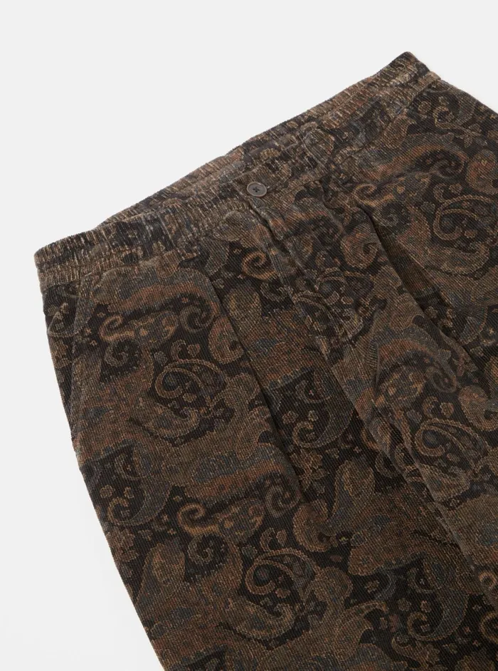Pleated Track Pant In Black Japanese Print Cord Men Universal Works Trousers