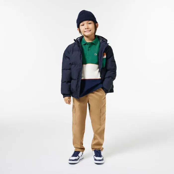 Polos Kids Lacoste Kids039 Long Sleeve Cotton Piqu Colorblock Polo Green Orange White Navy Blue P2i