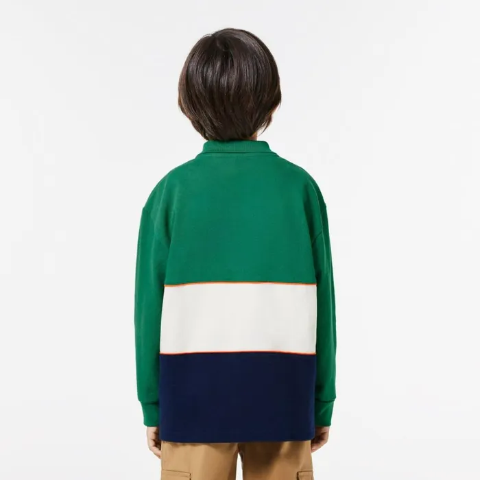 Polos Kids Lacoste Kids039 Long Sleeve Cotton Piqu Colorblock Polo Green Orange White Navy Blue P2i