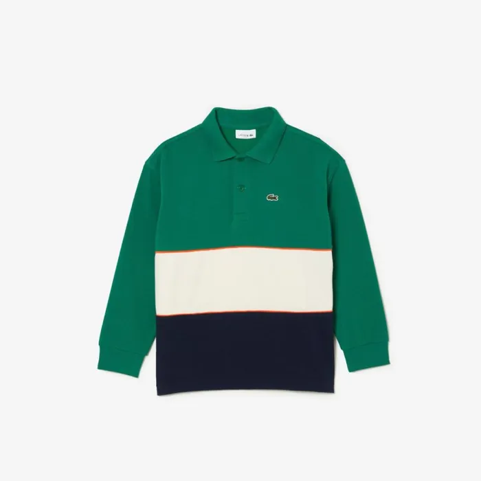 Polos Kids Lacoste Kids039 Long Sleeve Cotton Piqu Colorblock Polo Green Orange White Navy Blue P2i