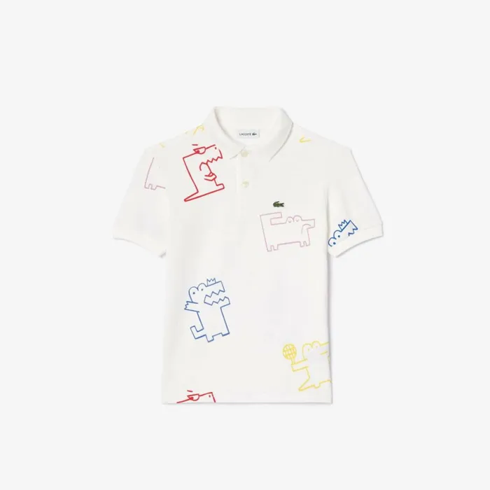 Polos Kids Lacoste Kids039 Piqu Croc Print Polo White 2cq