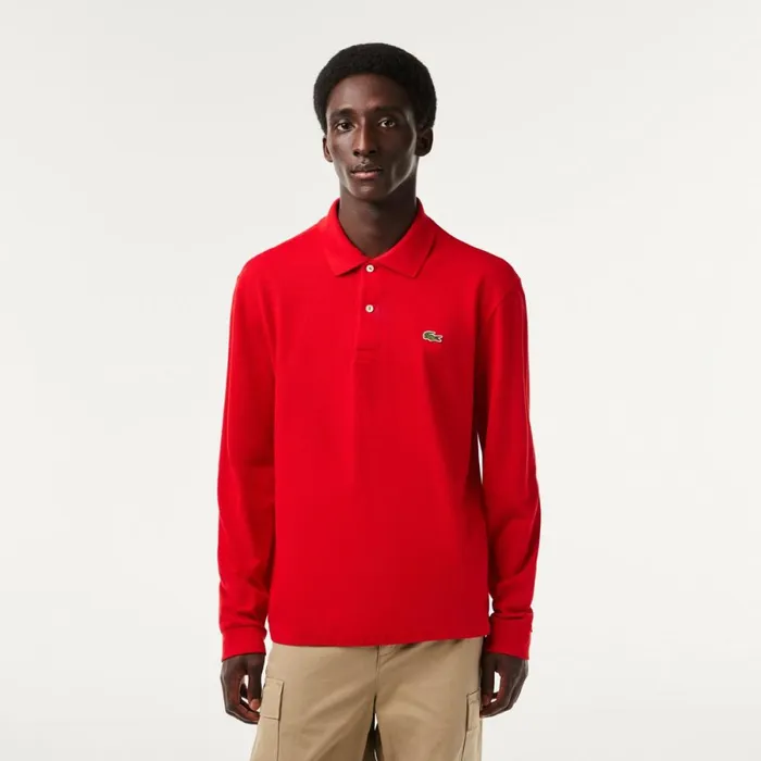 Polos Men Lacoste Men039s Long Sleeve Cotton Polo Red 240