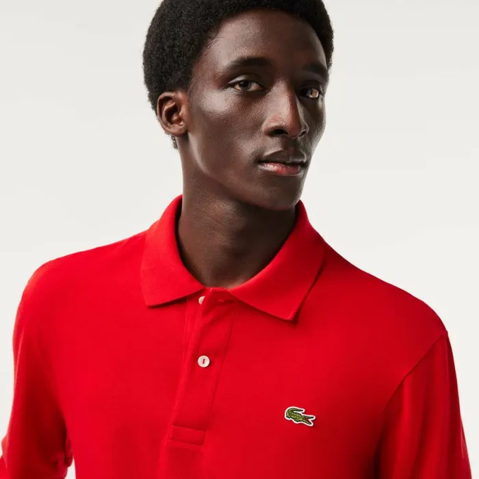 Polos Men Lacoste Men039s Long Sleeve Cotton Polo Red 240