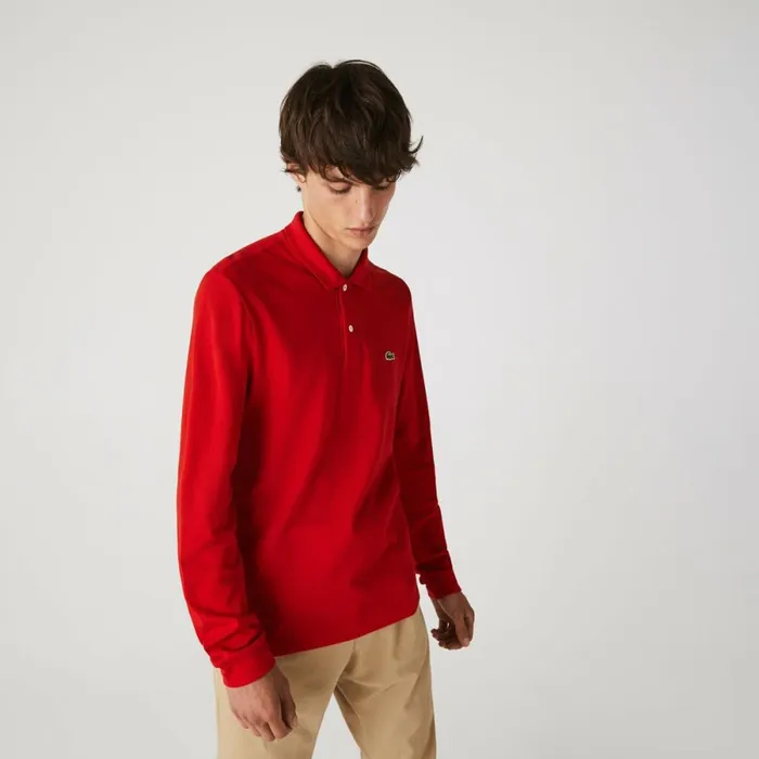 Polos Men Lacoste Men039s Long Sleeve Cotton Polo Red 240