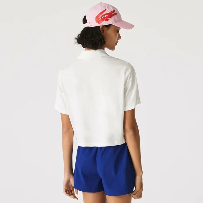 Polos MenWomen Lacoste Women039s Loose Fit Printed Organic Cotton Polo White 70v
