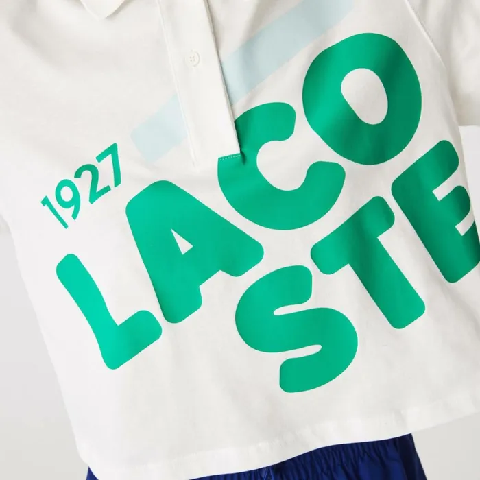 Polos MenWomen Lacoste Women039s Loose Fit Printed Organic Cotton Polo White 70v