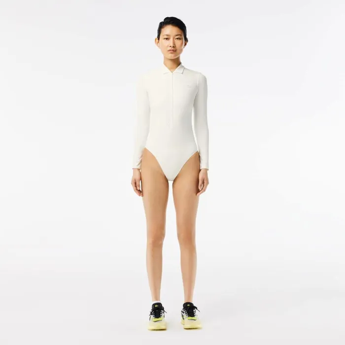 Polos Women Lacoste Womens Long Sleeve ZipUp Polo Bodysuit White 70v