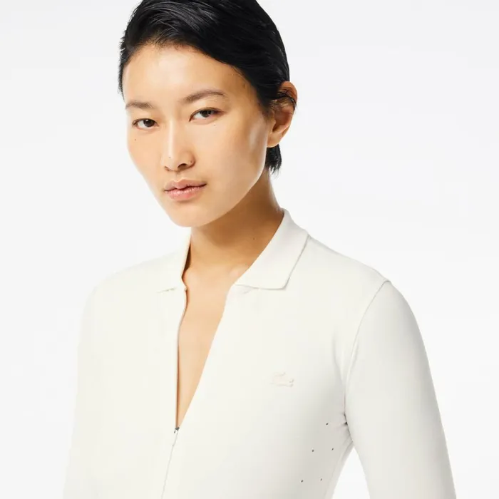 Polos Women Lacoste Womens Long Sleeve ZipUp Polo Bodysuit White 70v