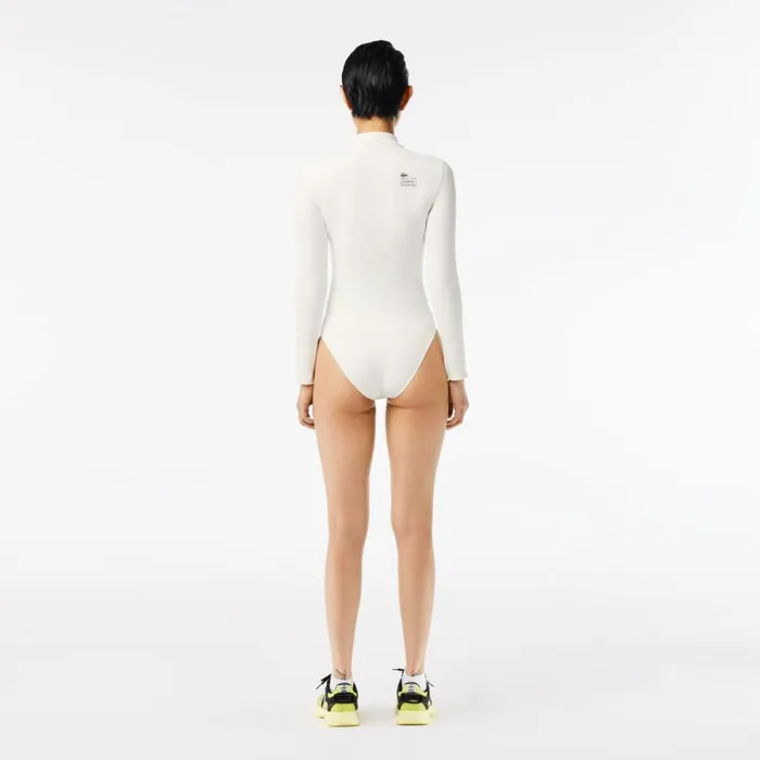 Polos Women Lacoste Womens Long Sleeve ZipUp Polo Bodysuit White 70v