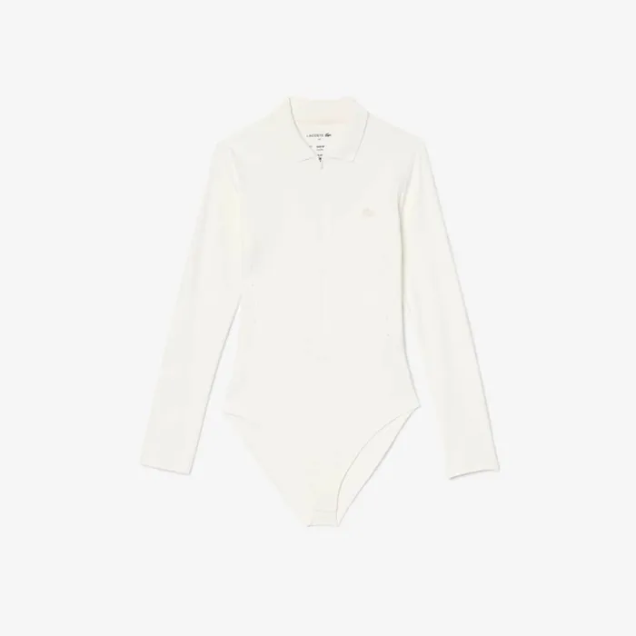 Polos Women Lacoste Womens Long Sleeve ZipUp Polo Bodysuit White 70v