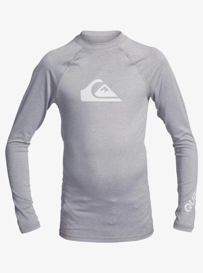 Quiksilver 816 All Time Long Sleeve UPF 50 Rashguard Sleet Heather Boys Rashguards Quiksilver 816 All Time Long Sleeve UPF 50 Rashguard Sleet Heather Boys Rashguards