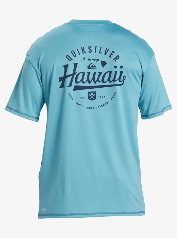 Quiksilver Hawaii Big Bite UPF 50 Short Sleeve Surf Tee Delphinium Blue Mens Rashguards Quiksilver Hawaii Big Bite UPF 50 Short Sleeve Surf Tee Delphinium Blue Mens Rashguards