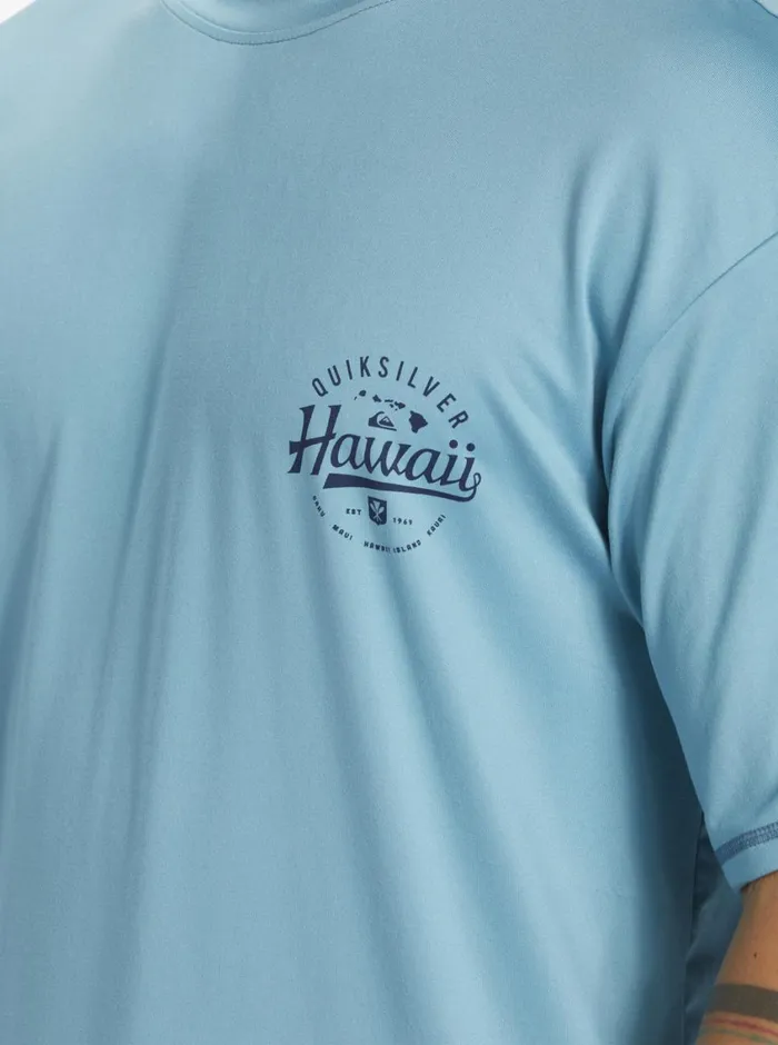 Quiksilver Hawaii Big Bite UPF 50 Short Sleeve Surf Tee Delphinium Blue Mens Rashguards Quiksilver Hawaii Big Bite UPF 50 Short Sleeve Surf Tee Delphinium Blue Mens Rashguards