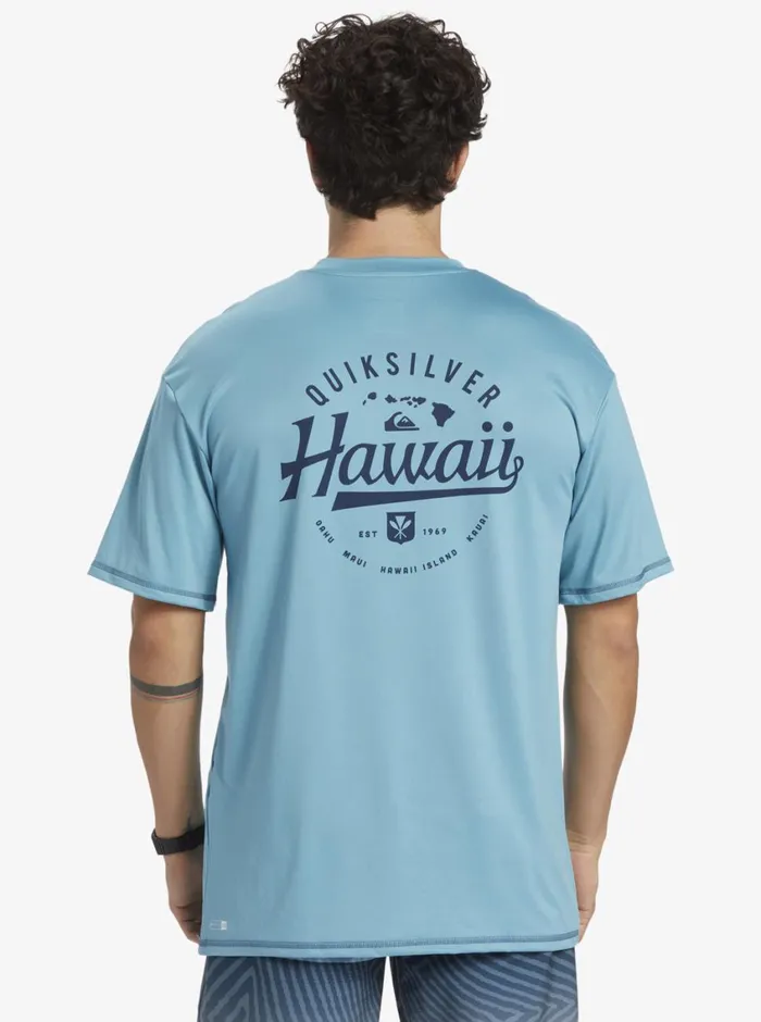Quiksilver Hawaii Big Bite UPF 50 Short Sleeve Surf Tee Delphinium Blue Mens Rashguards Quiksilver Hawaii Big Bite UPF 50 Short Sleeve Surf Tee Delphinium Blue Mens Rashguards