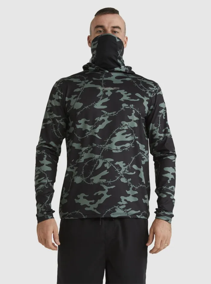 Quiksilver Mikey Hooded Long Sleeve UPF 50 Surf TShirt Black Mens Rashguards Quiksilver Mikey Hooded Long Sleeve UPF 50 Surf TShirt Black Mens Rashguards