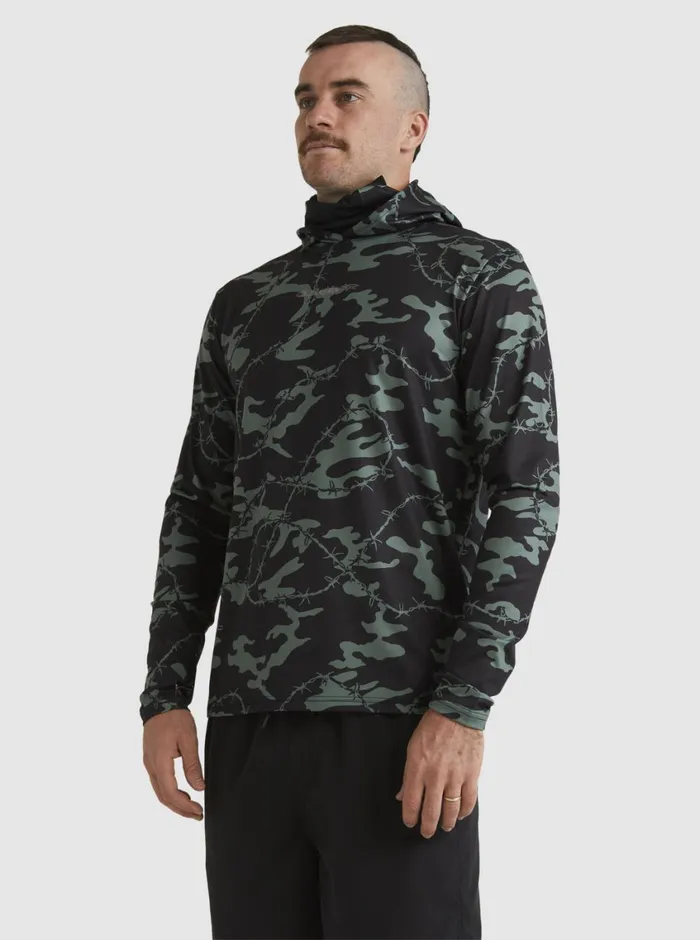 Quiksilver Mikey Hooded Long Sleeve UPF 50 Surf TShirt Black Mens Rashguards Quiksilver Mikey Hooded Long Sleeve UPF 50 Surf TShirt Black Mens Rashguards