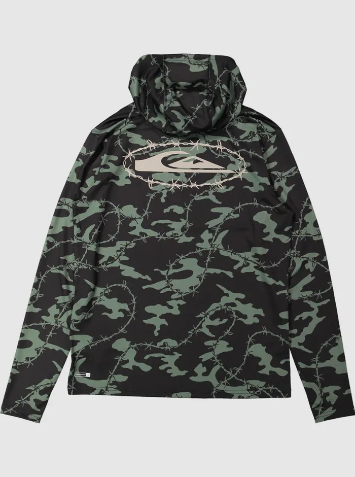 Quiksilver Mikey Hooded Long Sleeve UPF 50 Surf TShirt Black Mens Rashguards Quiksilver Mikey Hooded Long Sleeve UPF 50 Surf TShirt Black Mens Rashguards
