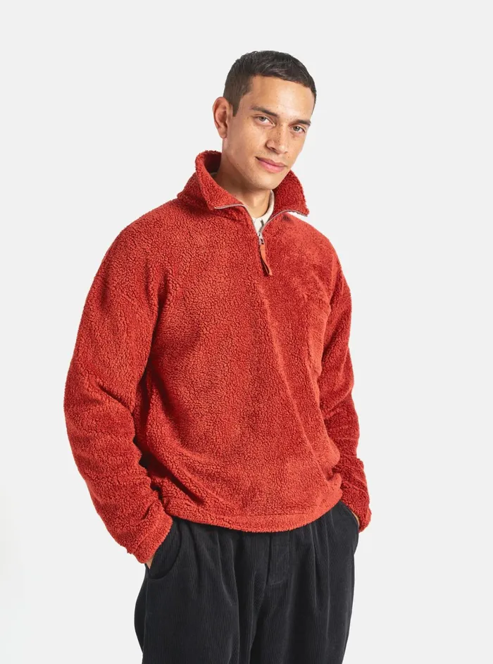 Ramsay Quarter Zip In Orange Mountain Fleece Men Universal Works Fleece