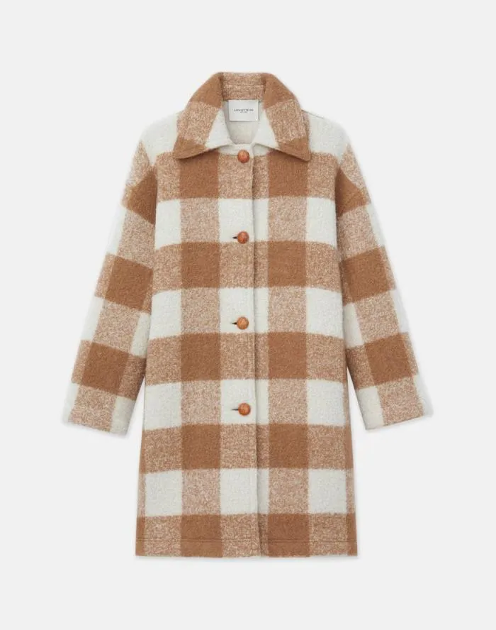Ready To Wear Gingham AlpacaWool Boucl Double Face Oversized Coat Camel Multi Lafayette 148 New York Coats and Outerwear Ready To Wear Gingham AlpacaWool Boucl Double Face Oversized Coat Camel Multi Lafayette 148 New York Coats and Outerwear