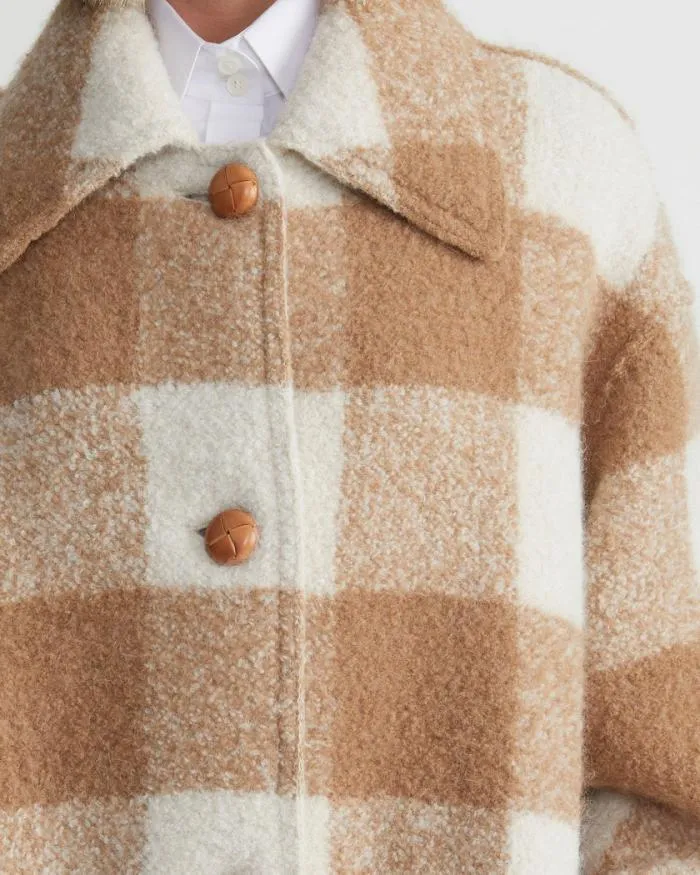 Ready To Wear Gingham AlpacaWool Boucl Double Face Oversized Coat Camel Multi Lafayette 148 New York Coats and Outerwear