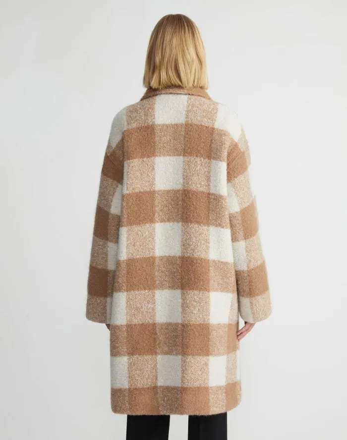 Ready To Wear Gingham AlpacaWool Boucl Double Face Oversized Coat Camel Multi Lafayette 148 New York Coats and Outerwear