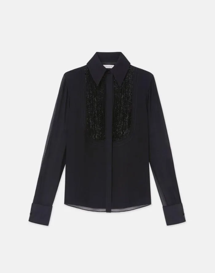 Ready To Wear HandBeaded Silk Georgette Pintuck Blouse Black Lafayette 148 New York Blouses and Shirts Ready To Wear HandBeaded Silk Georgette Pintuck Blouse Black Lafayette 148 New York Blouses and Shirts