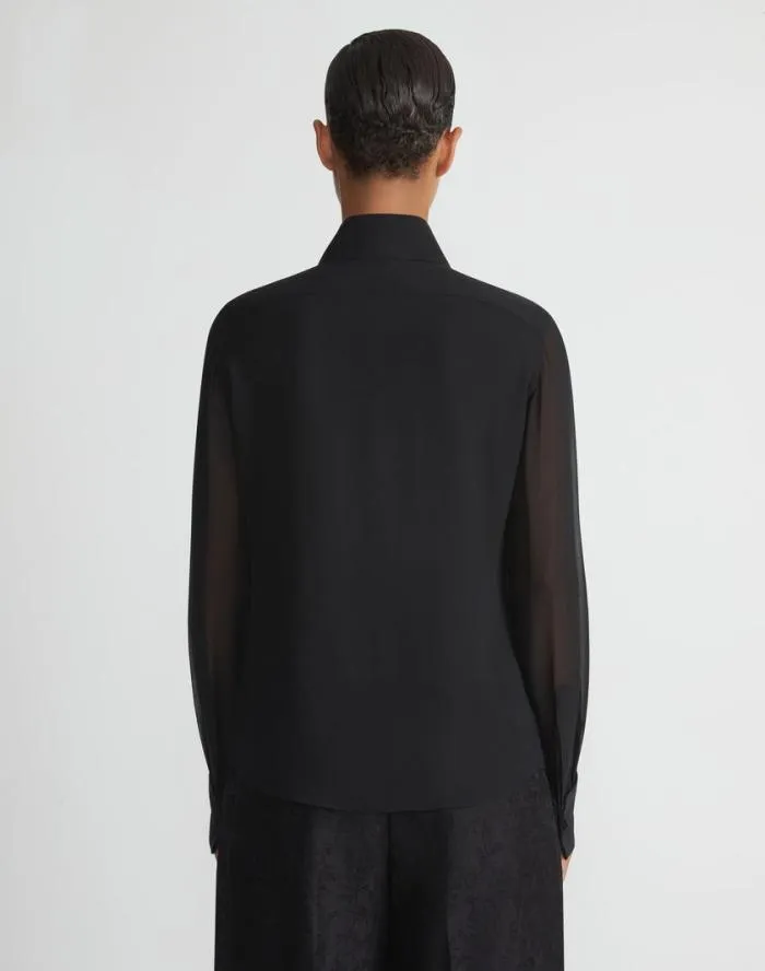 Ready To Wear HandBeaded Silk Georgette Pintuck Blouse Black Lafayette 148 New York Blouses and Shirts