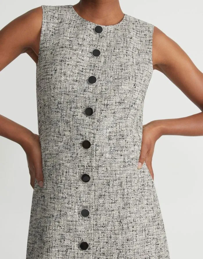 Ready To Wear LinenCotton Boucl Tweed Buttoned Dress Black Multi Lafayette 148 New York Dresses