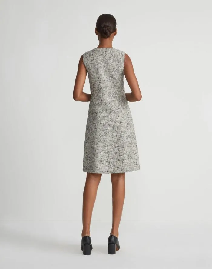 Ready To Wear LinenCotton Boucl Tweed Buttoned Dress Black Multi Lafayette 148 New York Dresses