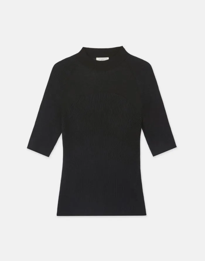 Ready To Wear MerinoSilk Ribbed Sheer Yoke Sweater Black Lafayette 148 New York Sweaters and Knits Ready To Wear MerinoSilk Ribbed Sheer Yoke Sweater Black Lafayette 148 New York Sweaters and Knits