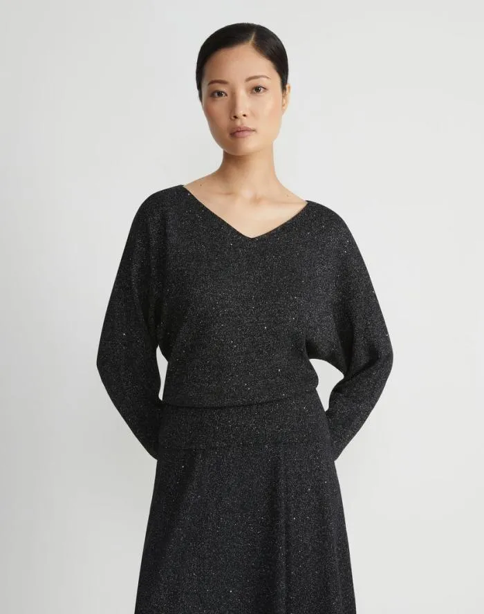 Ready To Wear Merino WoolSequin Silk Blouson Sweater Black Metallic Lafayette 148 New York Sweaters and Knits