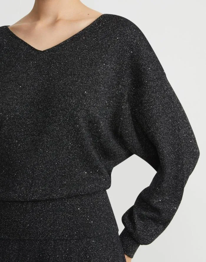 Ready To Wear Merino WoolSequin Silk Blouson Sweater Black Metallic Lafayette 148 New York Sweaters and Knits