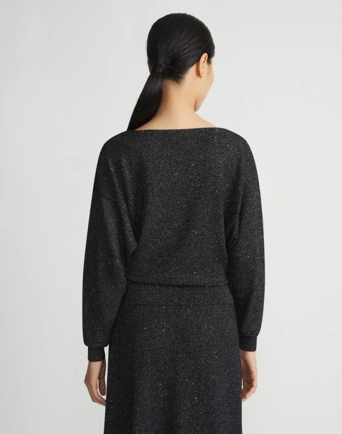 Ready To Wear Merino WoolSequin Silk Blouson Sweater Black Metallic Lafayette 148 New York Sweaters and Knits