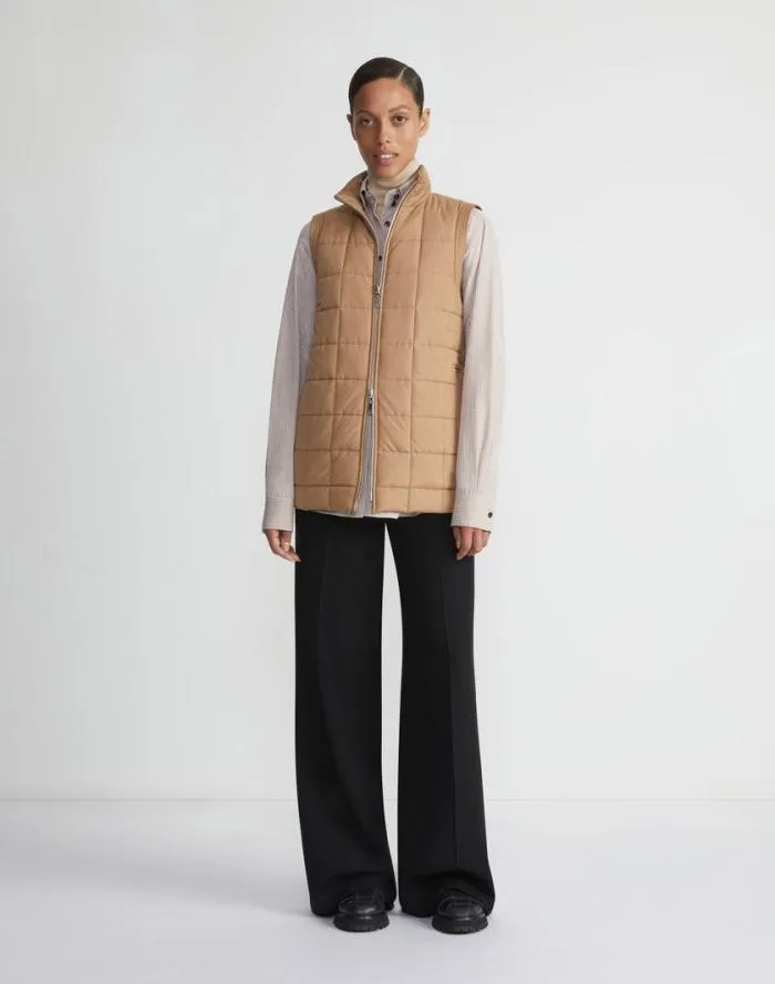 Ready To Wear Micro Gingham Cotton Poplin High Collar Shirt Camel Multi Lafayette 148 New York Blouses and Shirts