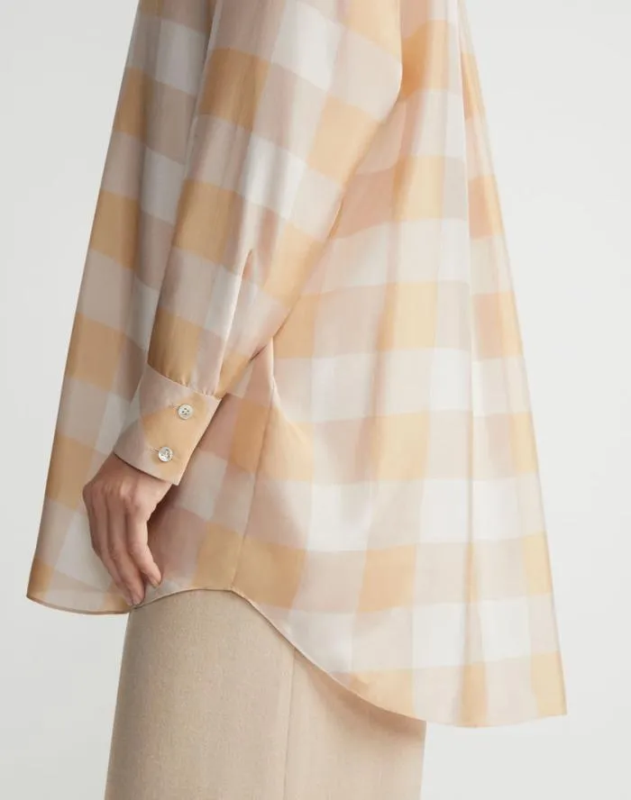 Ready To Wear Painted Gingham Print Silk Habutai Oversized Blouse Maitake Multi Lafayette 148 New York Blouses and Shirts